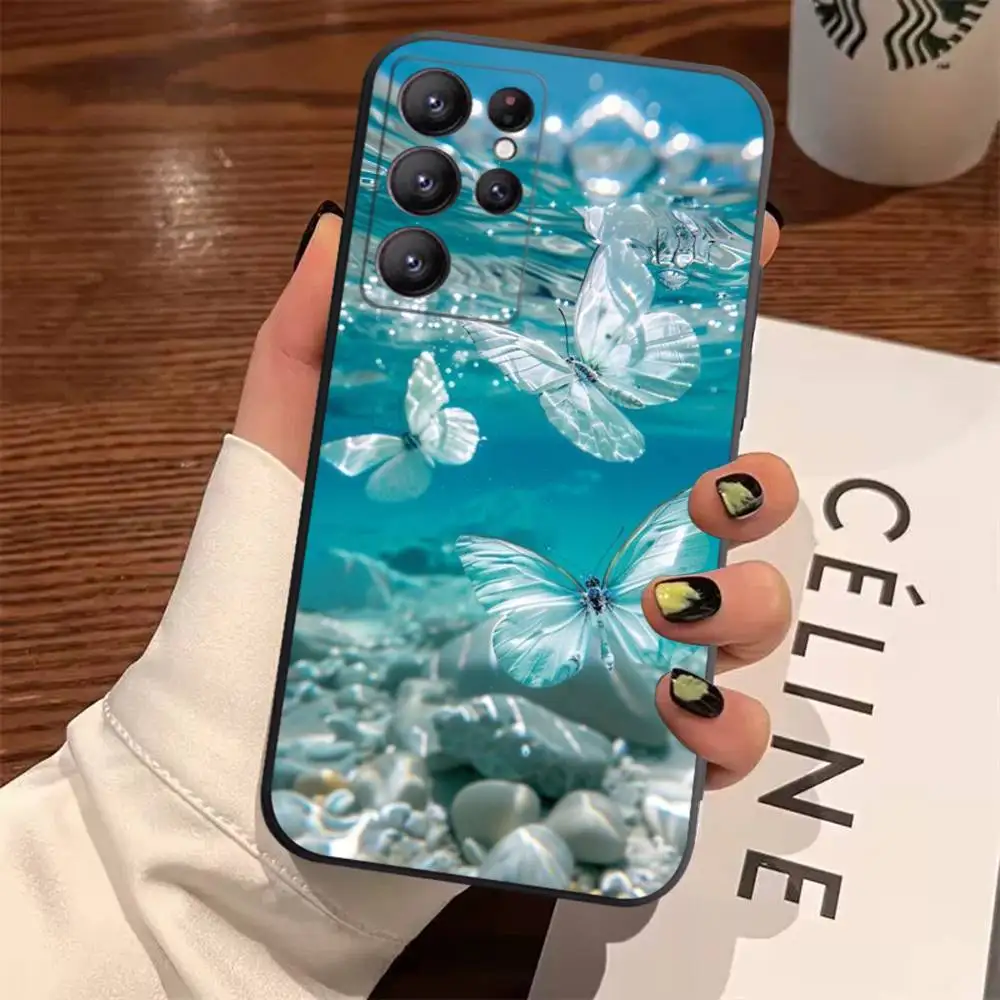 Blue Butterfly Ocean Waves TPU Soft Phone Case Cover