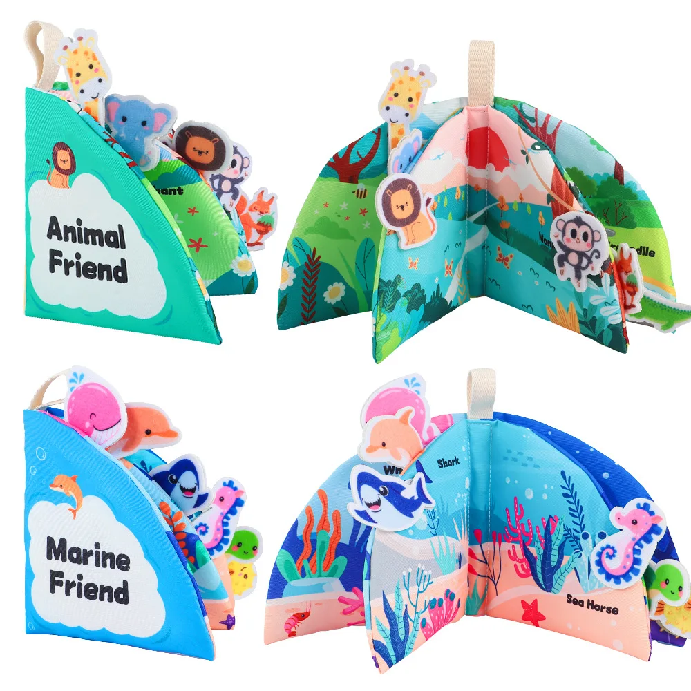 Montessori Cloth Book Animal Soft Baby Books 0 12 Months Touch and Feel Crinkle Quiet Book Interactive Stroller Toy Shower Gifts 2