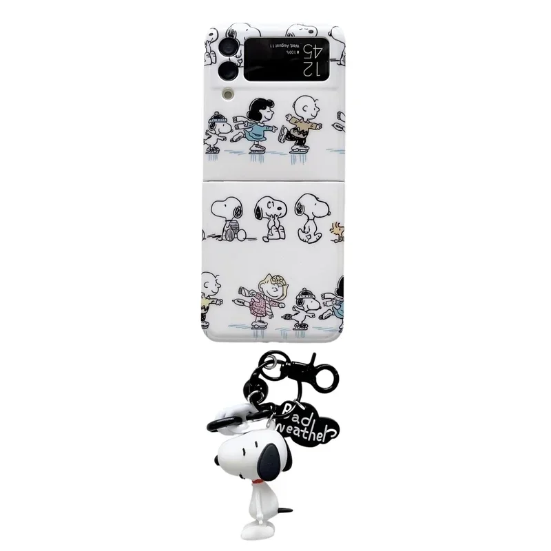 thumbnail image 1 of Funda de teléfono con llavero con colgante de anime de Peanuts, Snoopy y Charlie Brown para Samsung Galaxy Z Flip 3 4 5 5G, funda rígida, 1 of 5