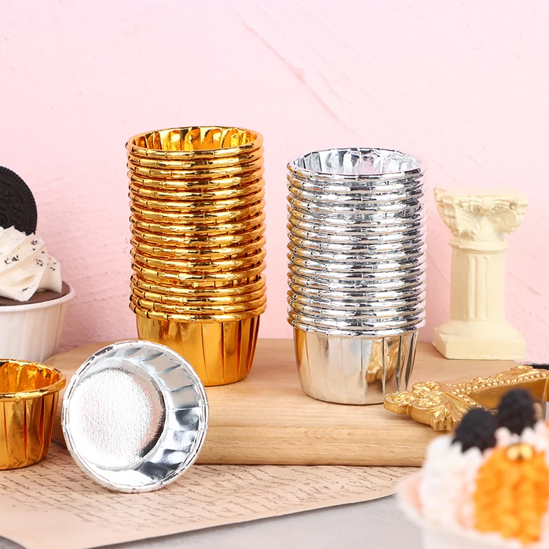 50pcs mini cupcake Foil Cupcake Wrapper Paper Gold Silver Cupcake Baking Cups