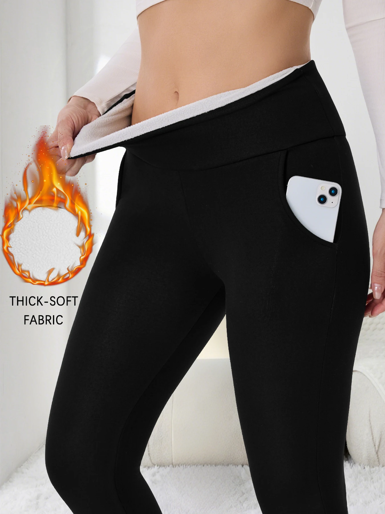 Legging Thermique Femme Doublé Polaire - Taille Haute, Poches, Pour Running, Sport D'hiver Et Confort Quotidien