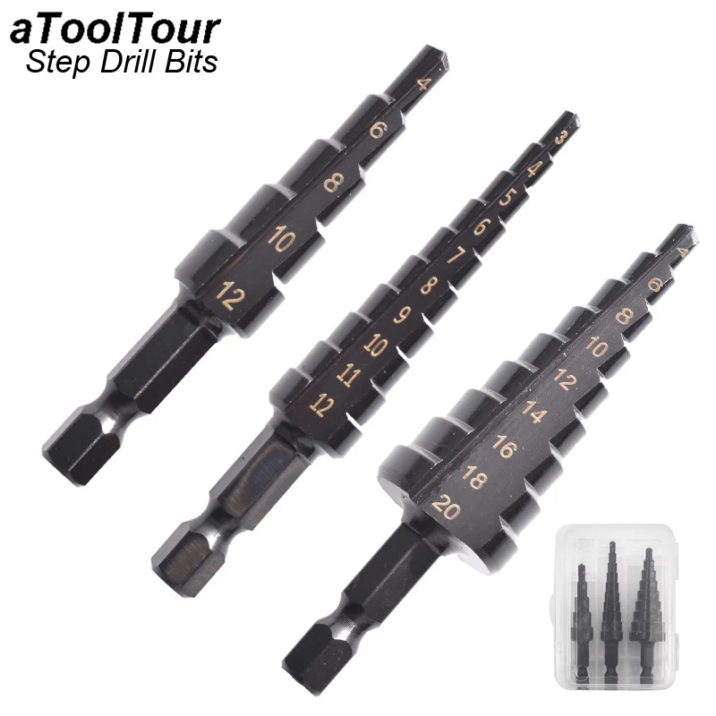 

Titanium Coated HSS Hole Cutter Cobalt Step Drill Bit Set Nitrogen High Speed Steel Wood Metal Stainless Steel Cone Hex Shank