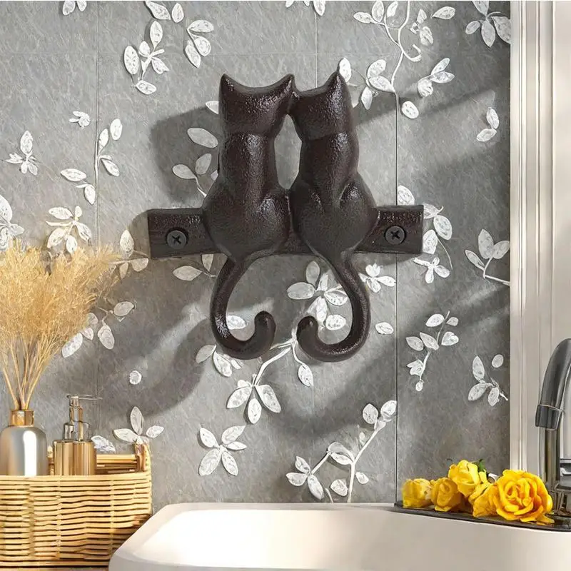 Cast Iron Hooks Vintage Rustic Cute Cat Rack With Hook Rustic Hanger Indoor Outdoor Home Garden Country Farmhouse Garage 4