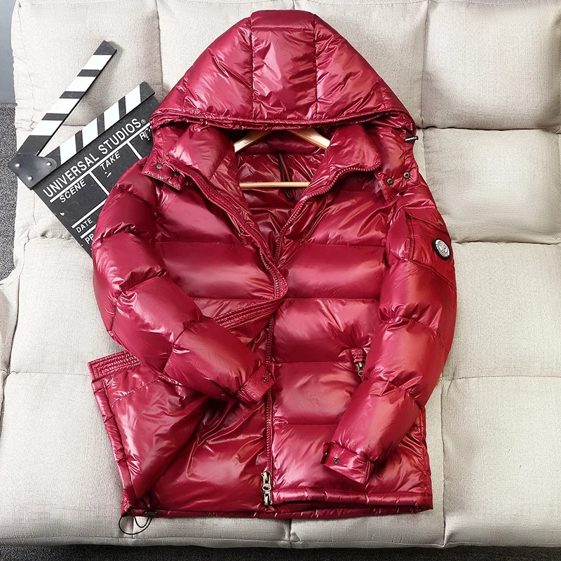 Winter Men's Fashion Bright Short Down Jacket Outdoor Light Waterproof White Duck Hooded Parka down jacket mens jacket