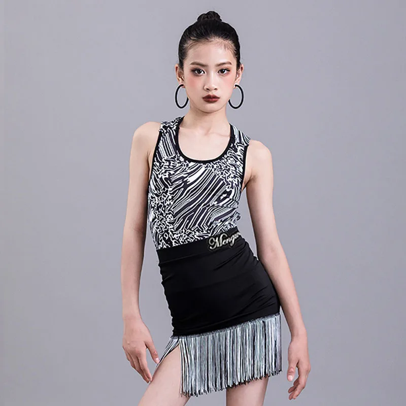 

New Girls Ballroom Dance Costume Latin tango Cha Cha Rumba Costume Stage Performance Wear Professional Dance Fringe Skirt VBH66