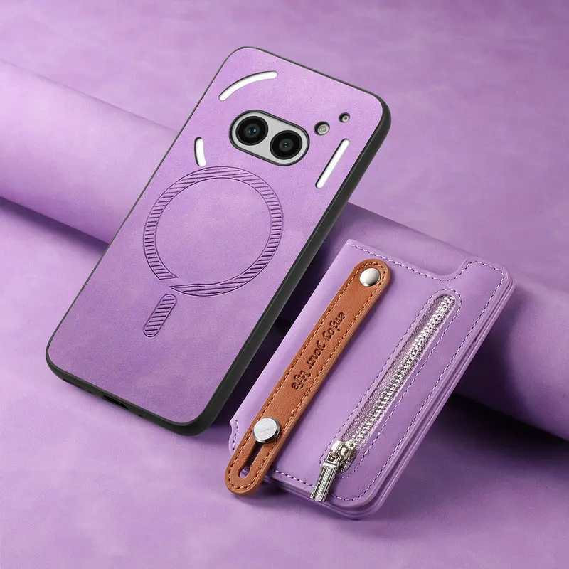 Leather Wallet Case with Detachable Magnetic Card Holder, 2-in-1 Design
