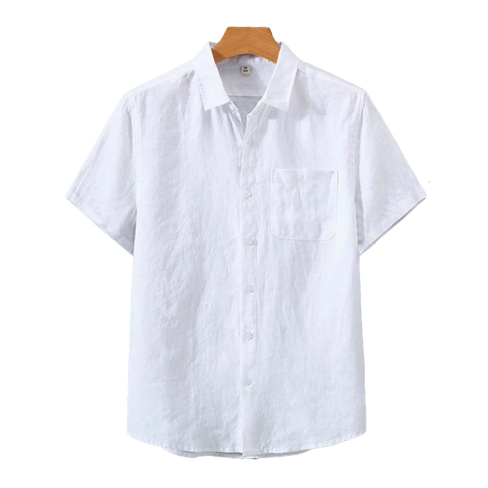 

Men Top Comfortable Lapel Polyester Regular Shirt Short Sleeve Slight Stretch Solid Color Summer Top Men Comfy