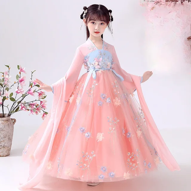 Costume de fête d'été pour filles, robes Vintage pour enfants, vêtements décontractés pour bébés chinois Hanfu Cosplay, robe de princesse pour filles 1