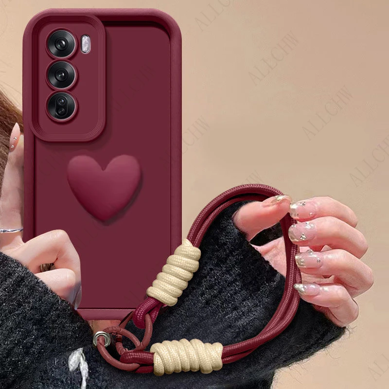 3D Love Heart Strap Shockproof Phone Cover