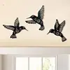3Pcs Metal Hummingbird Wall Art Decor Hollow Out Iron Black Bird Statue Ornament 3