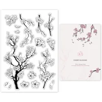 1Sheet Spring Cherry Blossom Season Clear Stamps for DIY Scrapbooking Flowers Silicone Clear Stamp Seals for Cards Making Photo