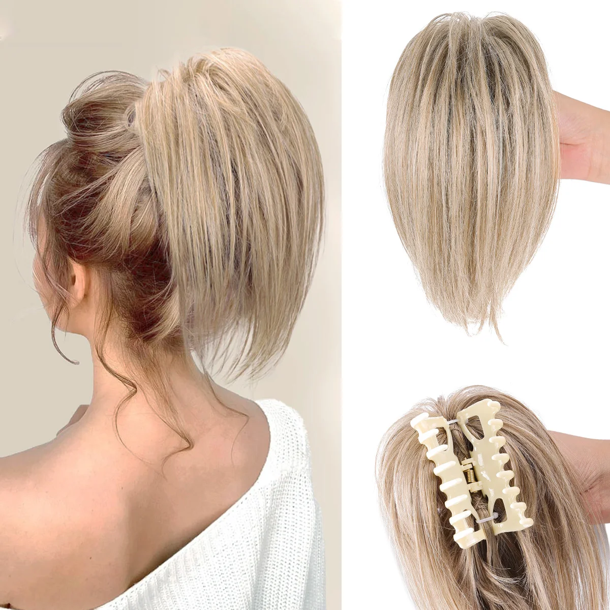 Synthetic Messy Bun Hair Piece Claw Clip in Hair Buns Piece for Women Straight Short High Ponytail Extension Tousled Updo messy bun hairpieces