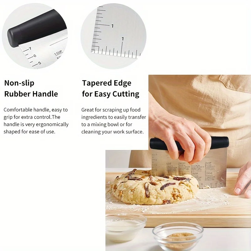 Description Picture 5 of item1Pcs Multi-Purpose Dough Cutter Stainless Steel Bench Scraper Dough Pastry Bench Cutter Scraper For Bread Pizza  Household Bakin