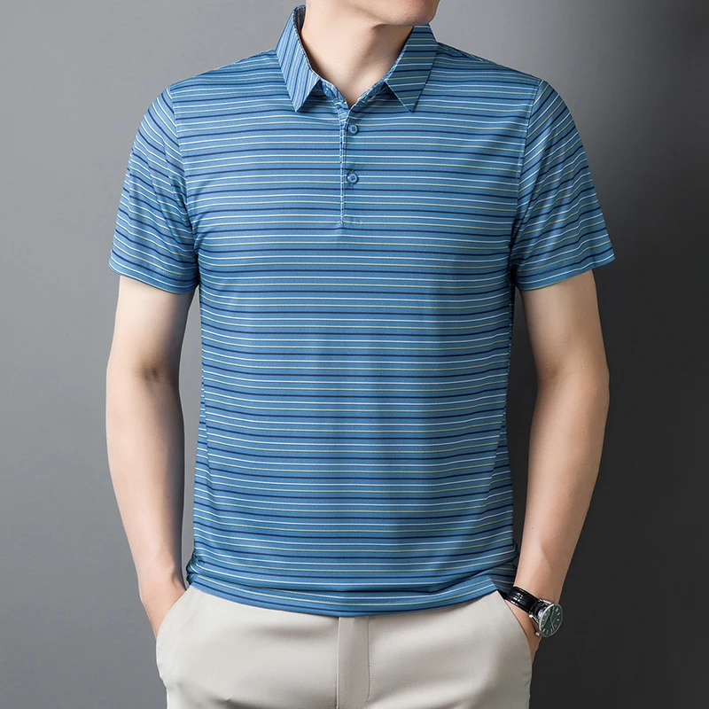 

Fashion Contrasting Colors Polo Shirts Striped Men's Clothing Turn-down Collar Button 2024 Summer Short Sleeve Straight T-shirts