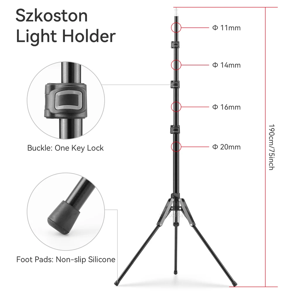 1.9M/75Inch Aluminium Light Stand Photography Light Tripod Monopod Bracket For LED Video Flash Travel 1/4 Screw