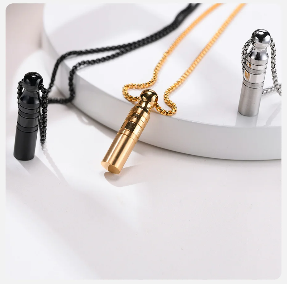 Vnox Herren Urnen-Anhänger-Halskette für Asche, Aschefläschchen-Zylinder aus Edelstahl, Parfümhalter-Halsband, Andenken-Geschenke – Detail 8