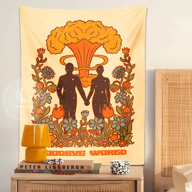 A 80 -As Évek Retro Gobelin Fala Lóg, Jó Bye Worcd Pszichedelikus Virág Ins Trippy Színes Bohémia Otthoni Kollégiumi Fali Nyomatok Dekorációs Ruhák