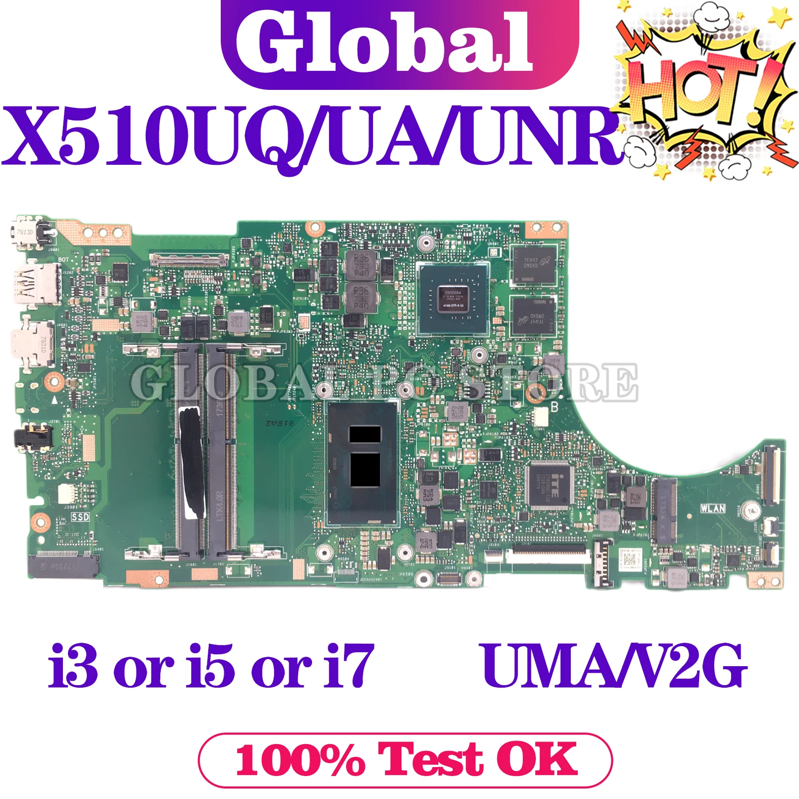 Laptop Motherboard for X510UQ Vivobook 15 X510 X510UN X510UA X510UNR X510UF F510U VM510UA X510UR S510UN S5100U Laptop Motherboard I3 I5 I7 Laptop Motherboard