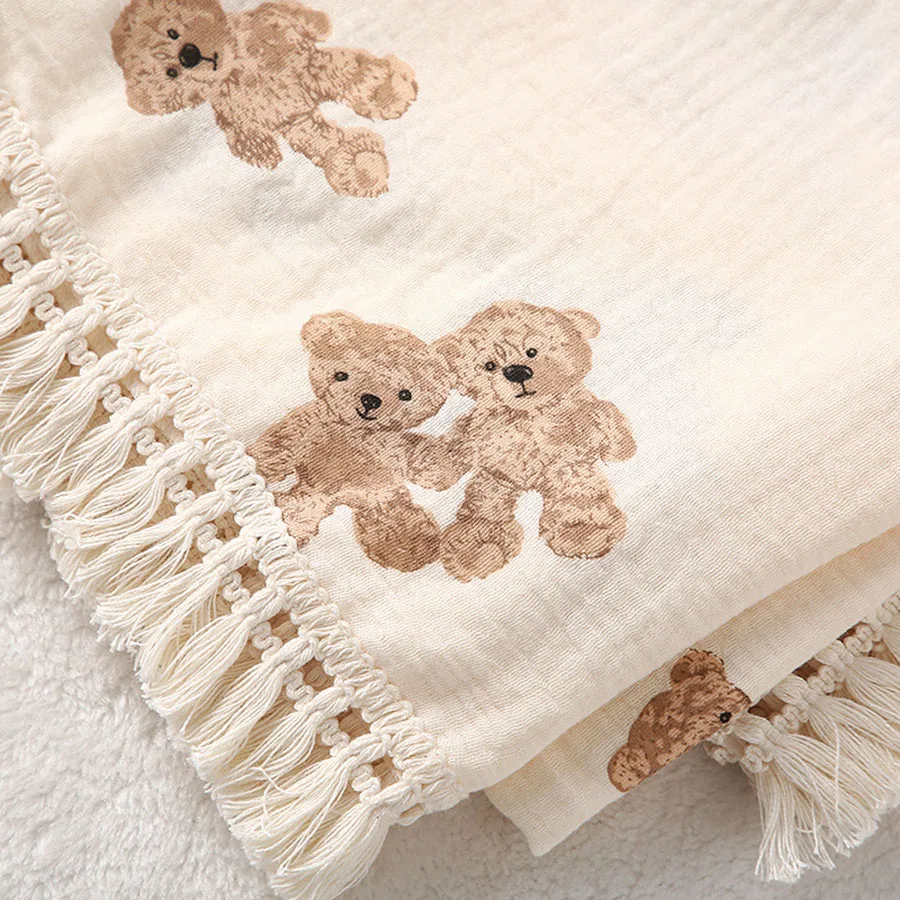 Cute Bear Muslin Cotton Baby Blanket 4