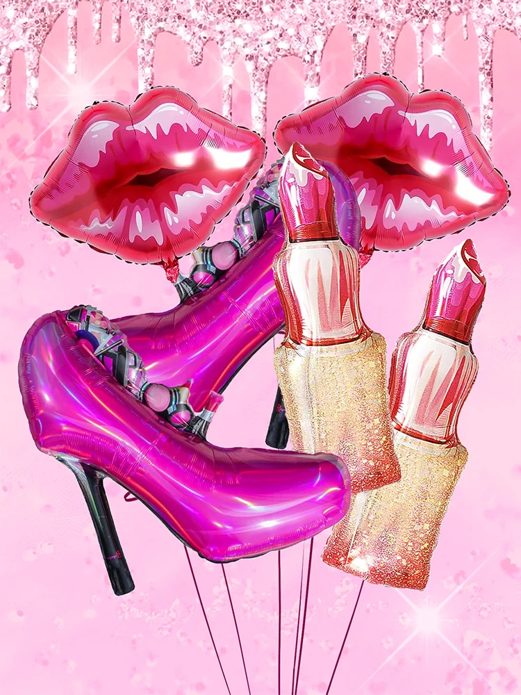3/6 stücke Mittlere Größe Lippenstift Rosa Mädchen Große Rote Lippen High Heels Aluminium Film Ballon Set Make-Up Thema Geburtstag party Dekoration
