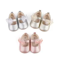 Infant Baby Girls Princess Shoes Shine Surface Dot Print Mesh Bowknot Flats Non-Slip Wedding Slippers Adorable Baby Shoes 1