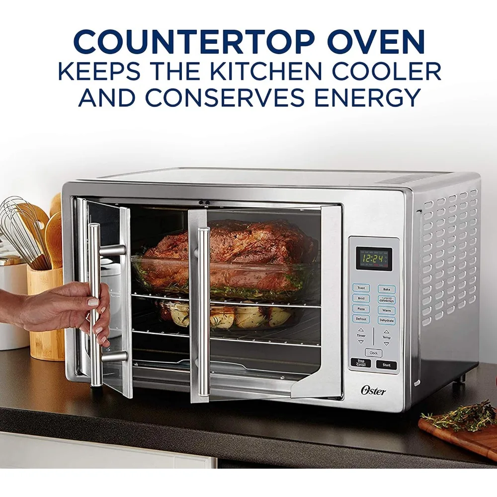 Convection Oven, 8-in-1 Countertop Toaster Oven, XL Fits 2 16" Pizzas, Stainless Steel French Door 3