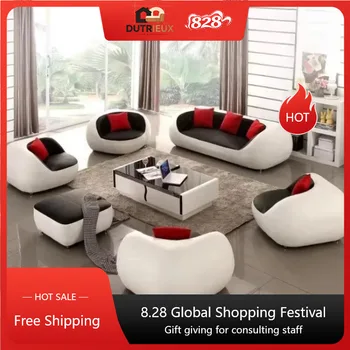 Elegante Set Divano per Soggiorno, Lussuoso Divano Nordico Morbido e Confortevole, Divano Moderno con Pouf, Arredamento per Appartamenti