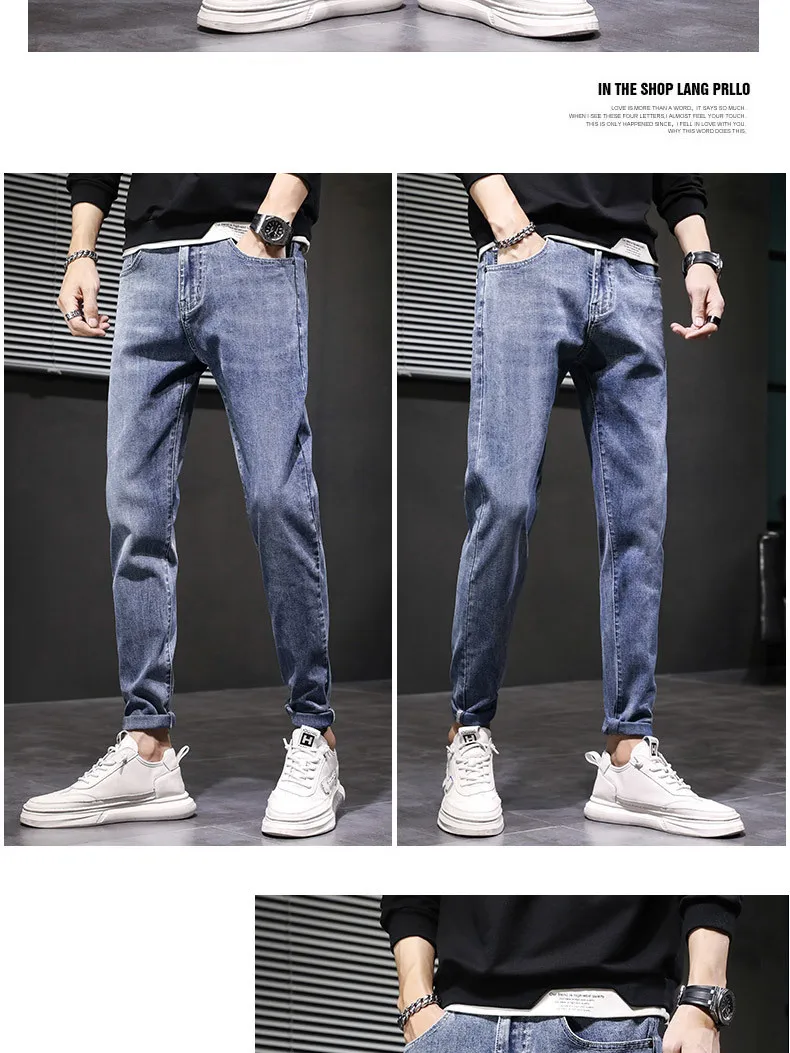 Men's autumn new products loose tide brand ins spring and autumn jeans men's trend all-match microha small straight pants grey jeans mens