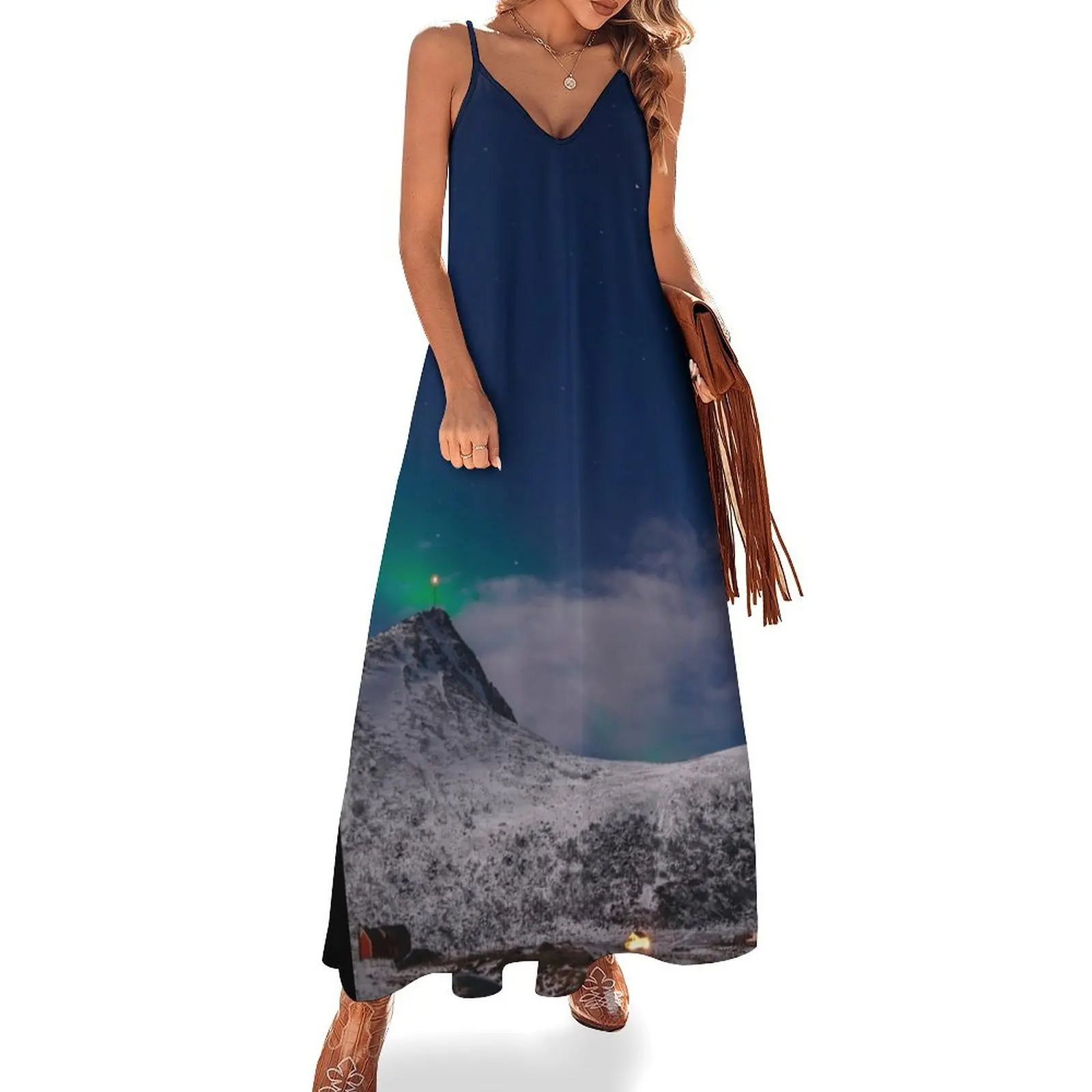 

northern lights mixed with the stars Sleeveless Dress women's summer dress 2024 Women's skirt