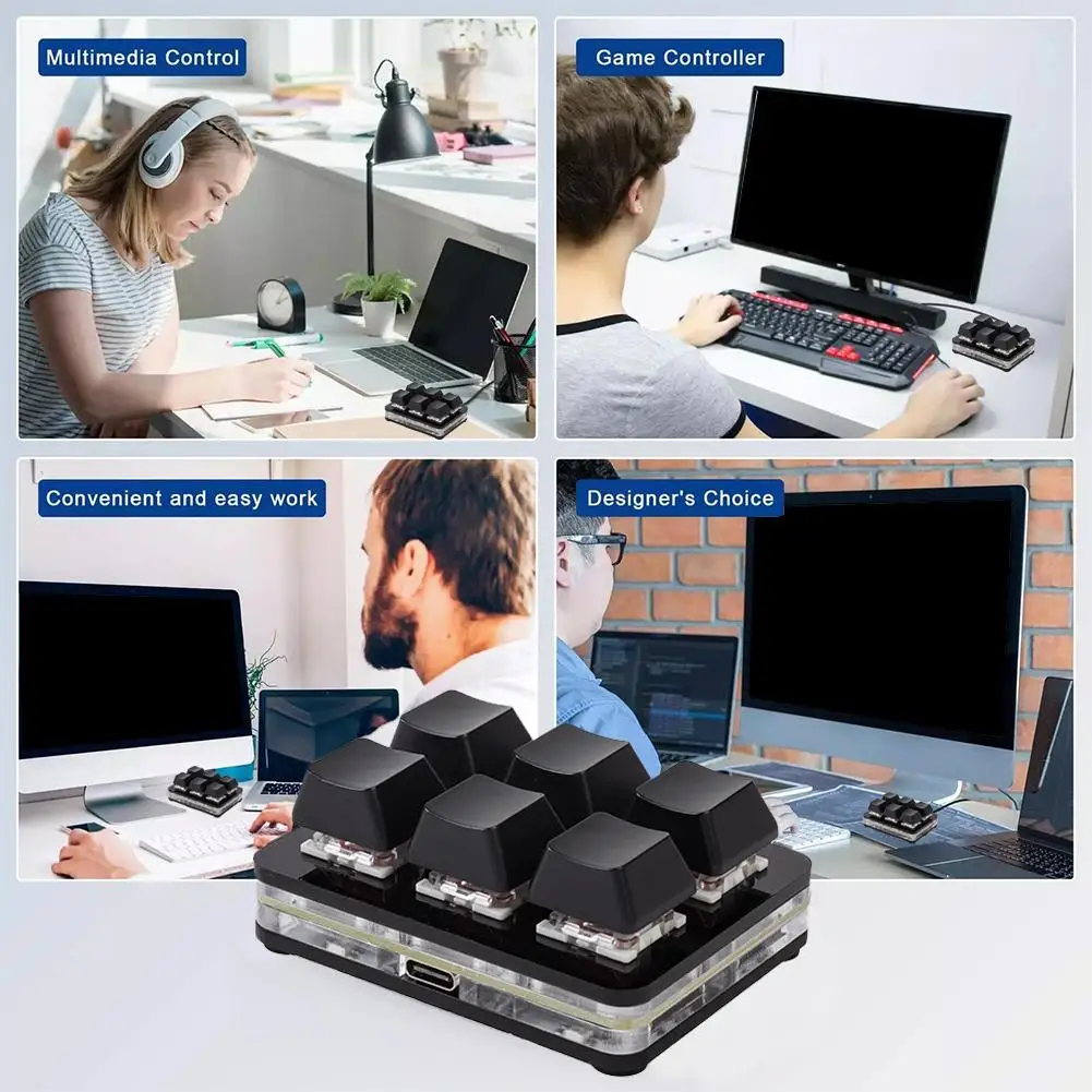 Mini 6 Keys Keyboard Bluetooth Custom Keypad Wireless USB Mode Rechargeable Hardware Keyboard Dual Shortcut Programmable