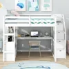 Full-size loft bed frame with stairs and desk, suitable for children, teens and adults - white 1