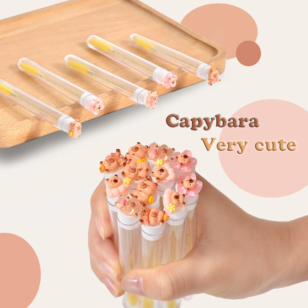 5/10/50pcs Kapibara Eyelash Extension Brushes, Cute Capybara Design, Reusable Nylon Bristle Oval Brushes, Unscented ABS