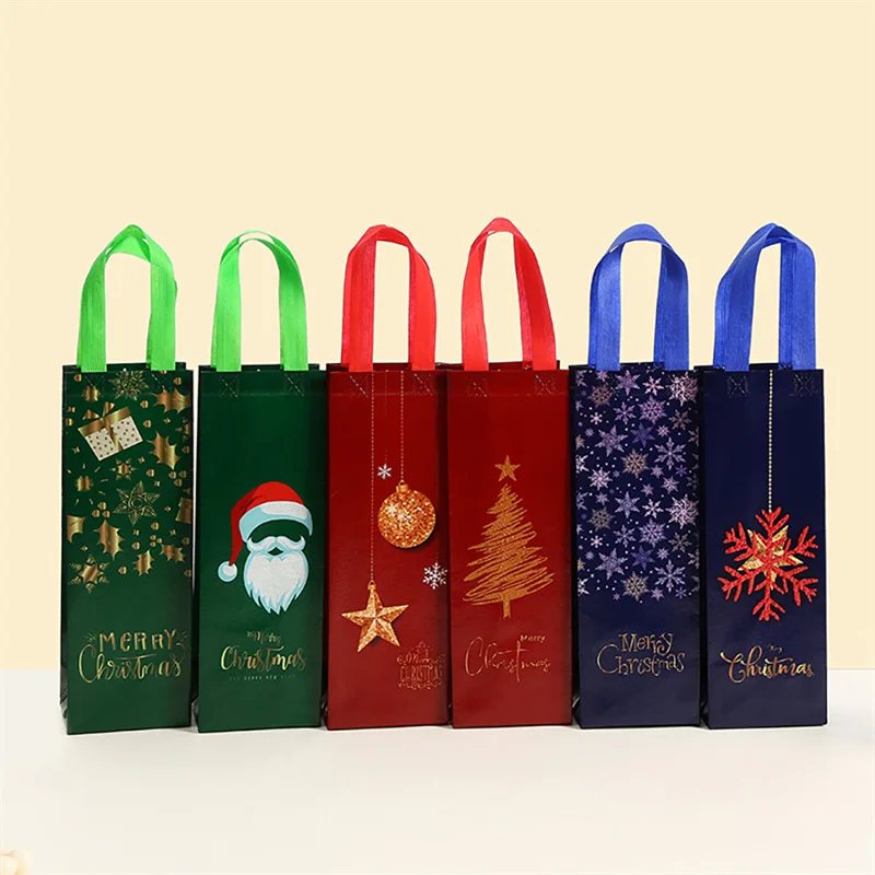 12pcs Christmas Non-woven Tote Bags for Red Wine Packaging Gift Reusable Waterproof Fab... - SKU CNTB1839 - UGI Packaging