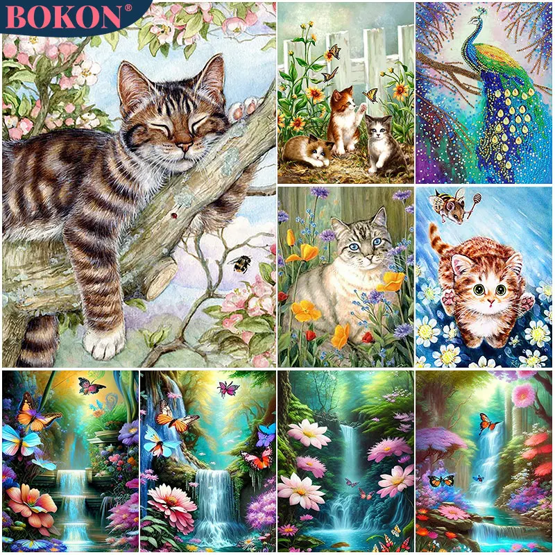 

Scenery 5D Diamond Painting Cat Peacock Tower Flower Full Diamond Mosaic Diamond Embroidery Kit DIY Rhinestone Home Decoration