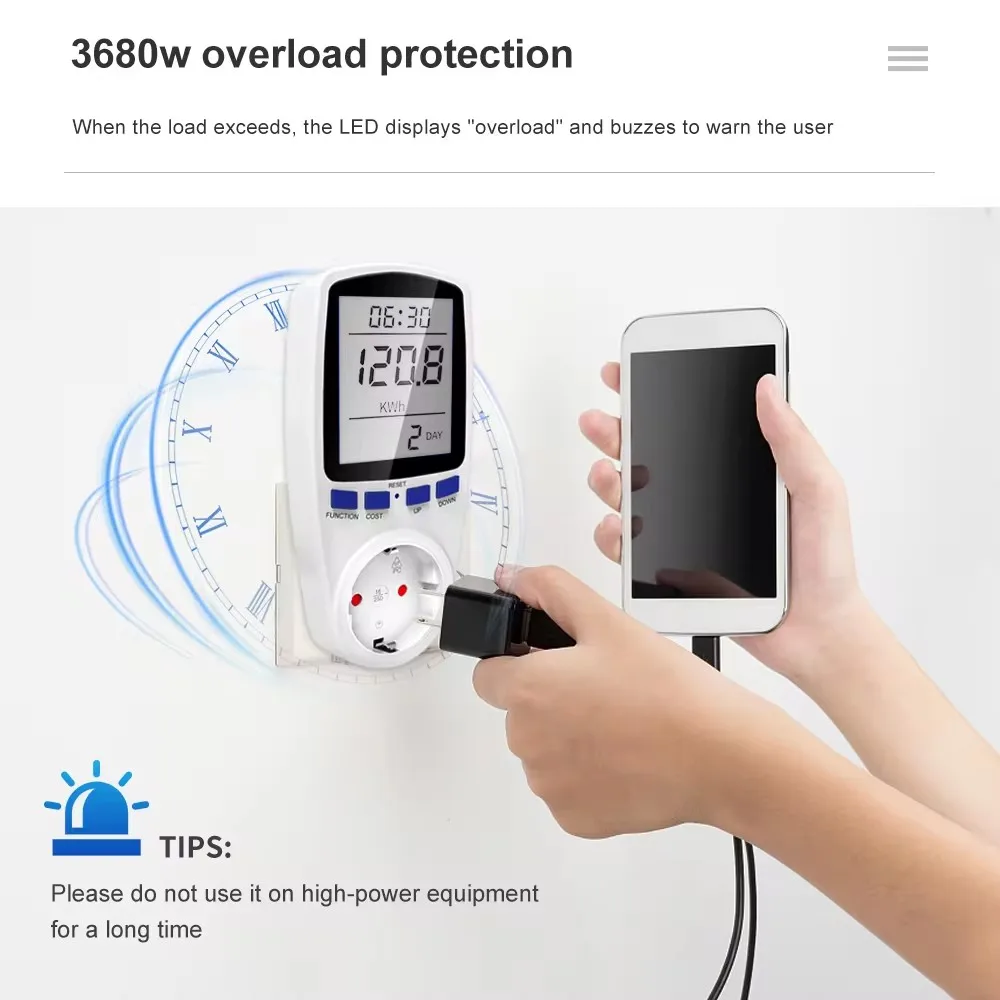 Power Meter Digital Power Meter Wattmeter Electricity Usage Monitor Voltage Voltmeter Ammeter Socket Tester Energy Meter White Backlight
