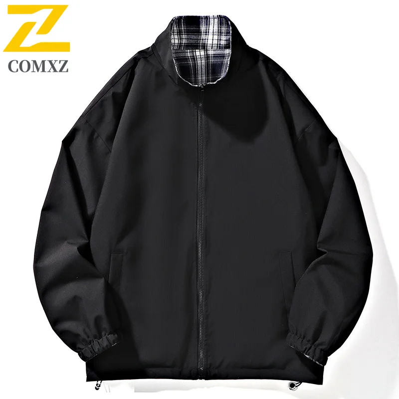 EiAO Jacket Reversible Plaid  Men Women Colorblock Stand Collar Waterproof Windproof Casual Coat for Hiking Camping Fishing 2025