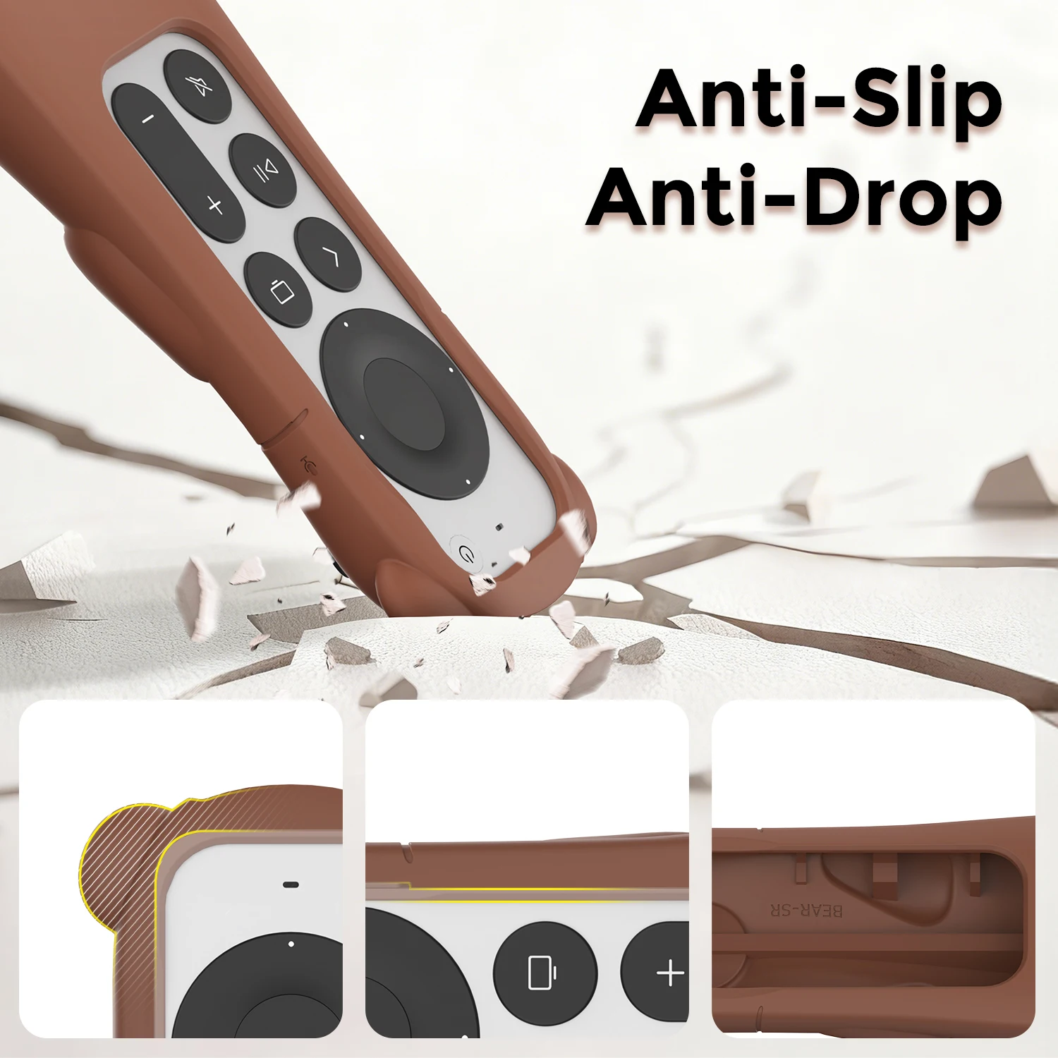 Soft Silicone Brown Bear Remote Control Case for Apple TV Siri Remote, Brown