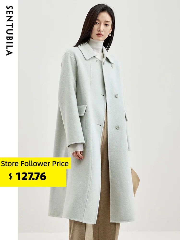 

Sentubila Fashion Double Sided Woolen Coat Women Autumn Winter 2023 Long Lapel Collar Wool Blend Jackets Warm Overcoat W34O51075