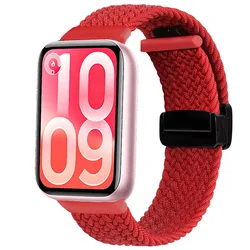 Braided Nylon Magnetic Buckle Wristband - Sport Bracelet Belt - Redmi Watch 4 - 5 - 6 (3 Red)