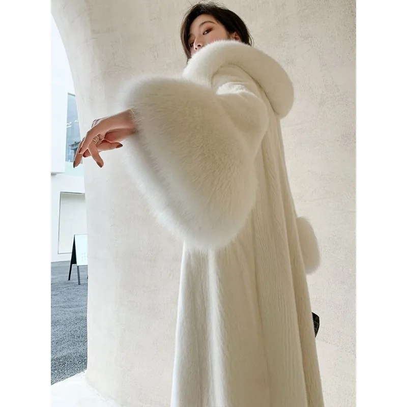 Autumn Winter Long Fur Coat Women Big Fur Collar Windbreak Plus Size Luxury Brand Thickened Warm Faux Fur Coat Women's Clothing