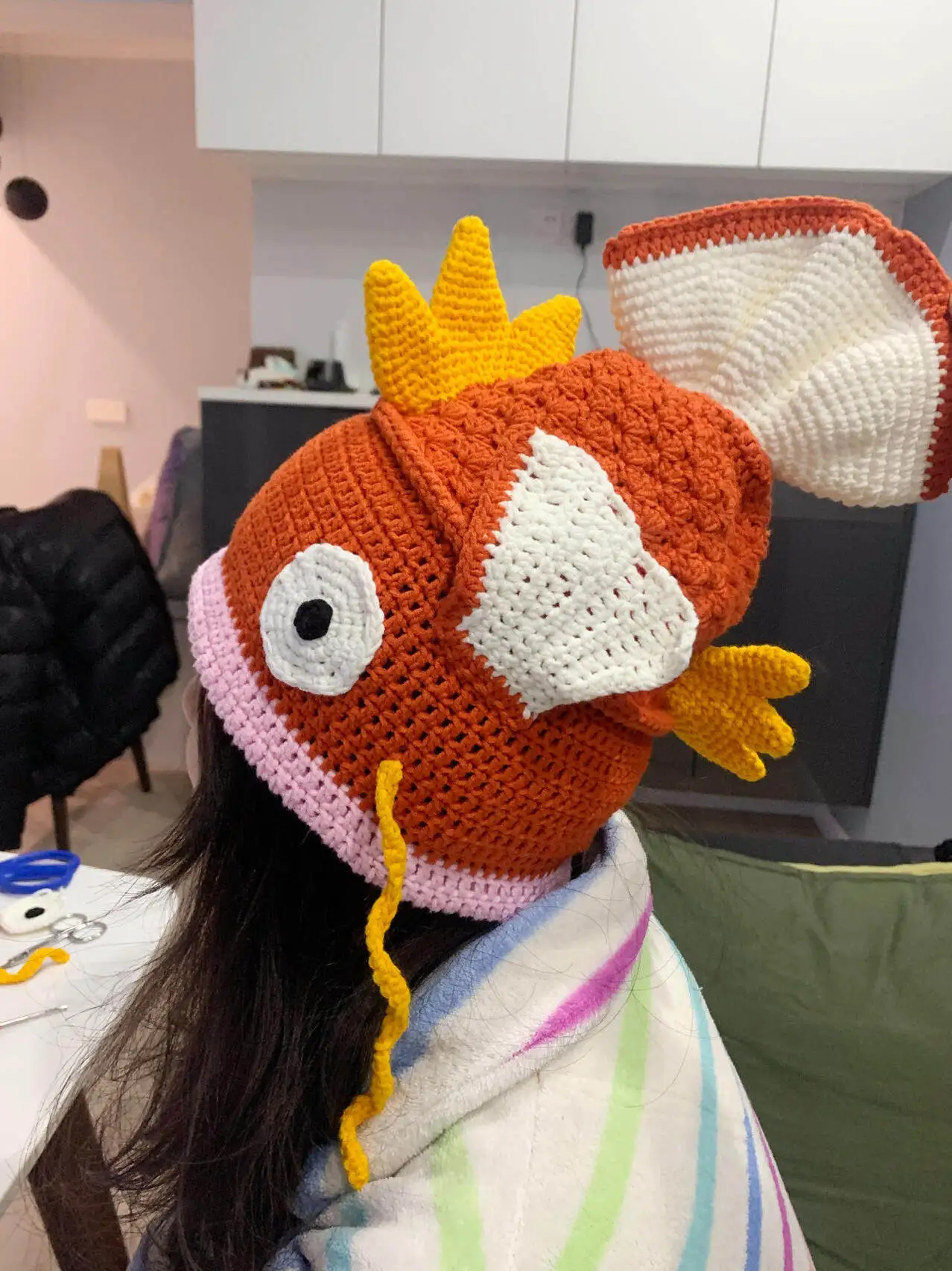수제 DIY 크로셰 재료 포장 잉어왕 모자 가을 겨울 추상적 귀여운 심심함 해소 수제 선물