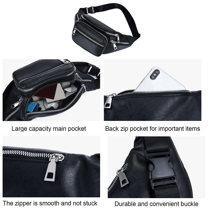 Multi Zipper Pockets Fanny Pack Lightweight Adjustable Strap Hip Waist Bag