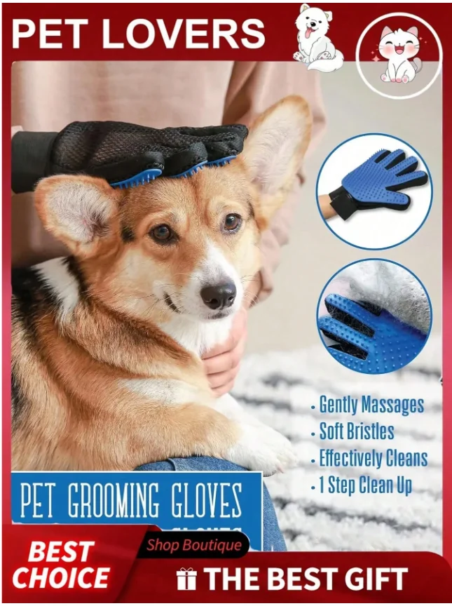 Ultimate Pet Grooming & Deshedding Glove Set with Massage Bath Brush