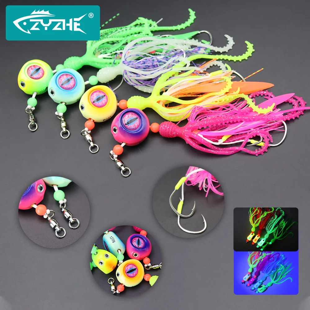 ZYZHE 1 Stück Meeresfischerei-Köder 120/150/200G Leuchtender JIG mit Weichem Oktopus-Köder Bootsfischen Schnurhaken Tiefsee-Angelköder
