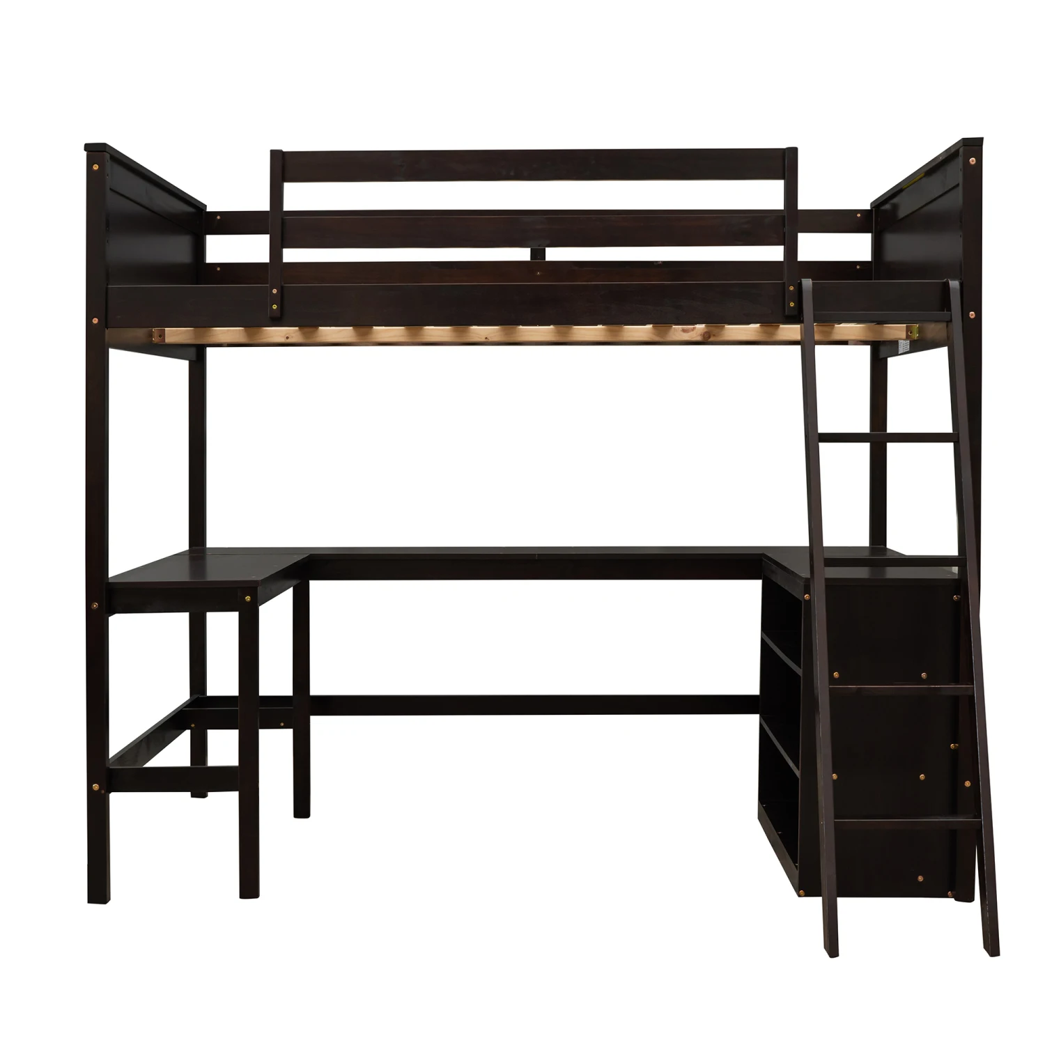 Full size Loft Bed with Shelves and Desk, Wooden Loft Bed with Desk - Espresso 5