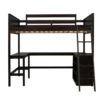 Full size Loft Bed with Shelves and Desk, Wooden Loft Bed with Desk - Espresso 5