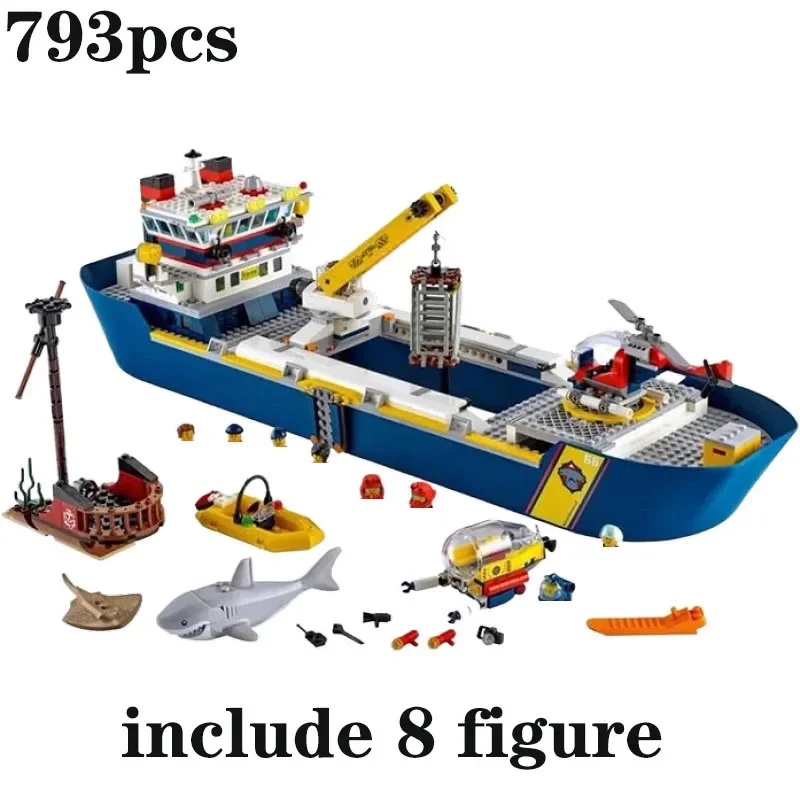 

793pcs Urban Ocean Building Block Reconnaissance Ship 60266 Bricks DIY Fire Boat 60109 Toys Children Christmas Gifts