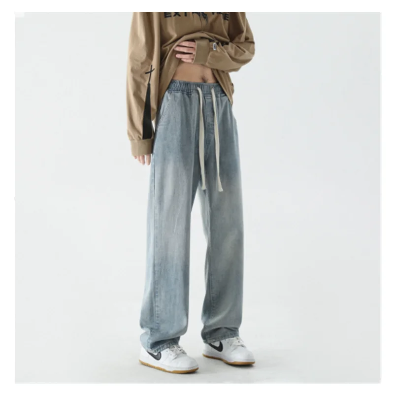 Jeans Men's Spring/Summer Fashion Versatile Straight Loose Casual Pants American High Street Wide Leg Denim Pants L0002