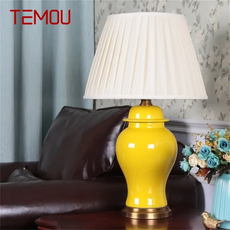 

TEMOU Ceramic Table Light Brass Contemporary Luxury Desk Lamp LED For Home Bedside Bedroom