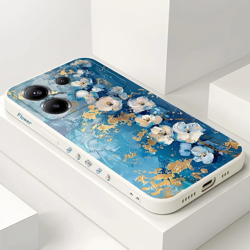 Gold Leaf Flower Design Silicone Phone Case